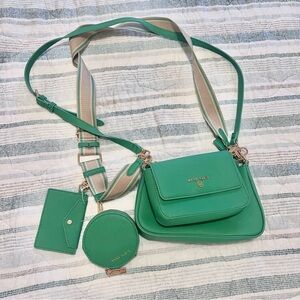 Anne Klein Green crossbody bag with removable pouches (4 items attached)